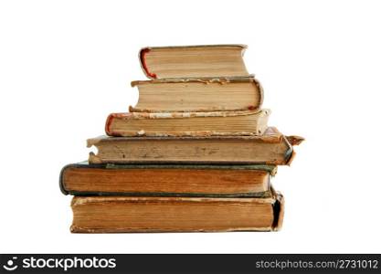 Stack of old books seen from ends isolated