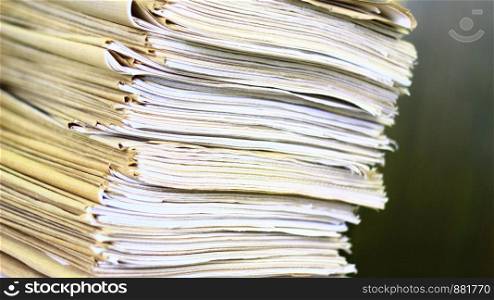 Stack of old documents in the archive