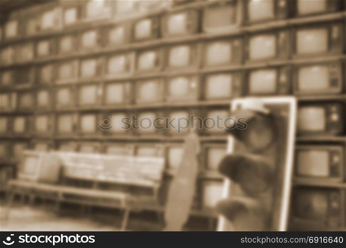 Stack of old TV vintage style background, stock photo
