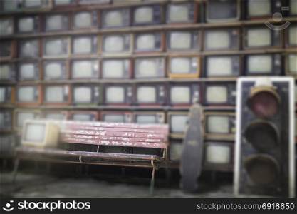 Stack of old TV vintage style background, stock photo