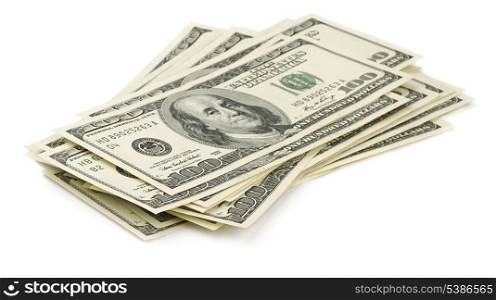 Stack of one hundred dollars bills isolated on white