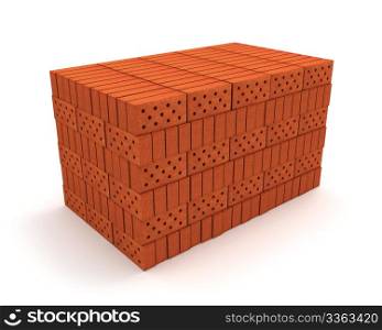 Stack of orange bricks isolated on white background
