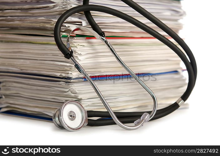 Stack of papers with stethoscope