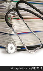 Stack of papers with stethoscope