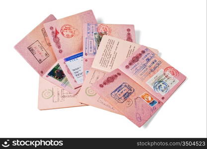 stack of passports isolated on white