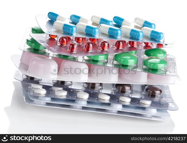 stack of pills packs isolated