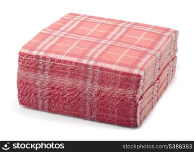 Stack of pink paper napkins isolated on white