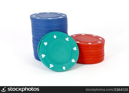 Stack of poker chips isolated om white