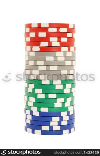 Stack of poker chips isolated on white background. Stack of poker chips