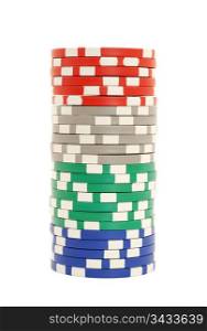 Stack of poker chips isolated on white background. Stack of poker chips