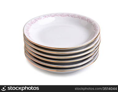 stack of porcelain plates isolated on a white background