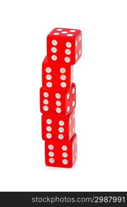 Stack of red dice isolated on white