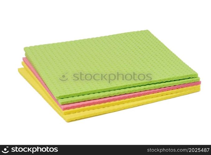 stack of rubber sponges for washing dishes and cleaning the house on a white background