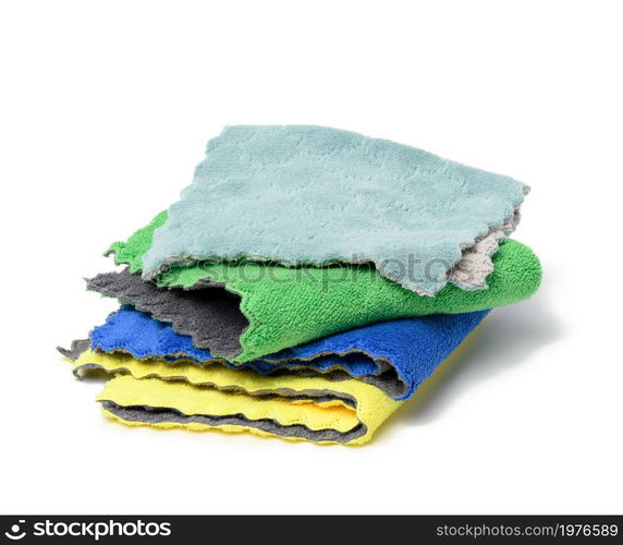 stack of textile multicolored rags for cleaning on a white background