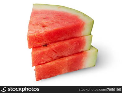 Stack of three pieces of ripe red watermelon isolated on white background