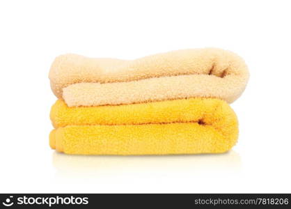 Stack of two towels on white background