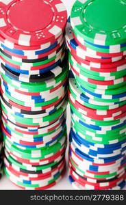 Stack of various casino chips - gambling concept