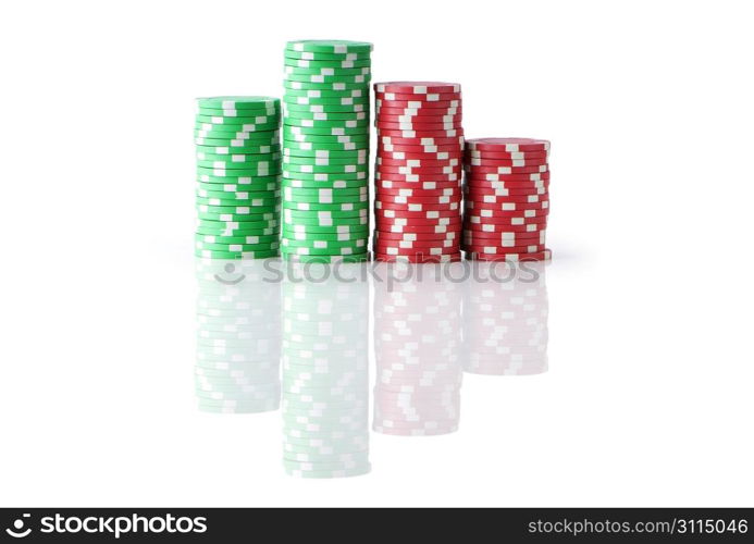 Stack of various casino chips - gambling concept