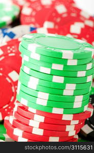 Stack of various casino chips - gambling concept