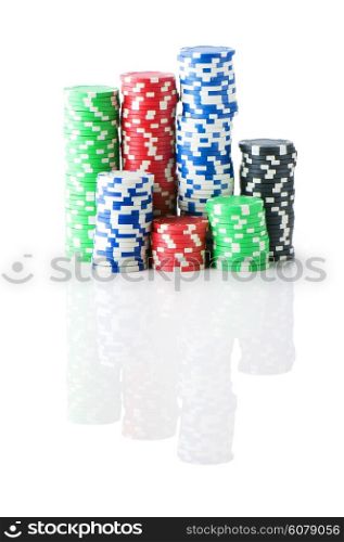 Stack of various casino chips - gambling concept
