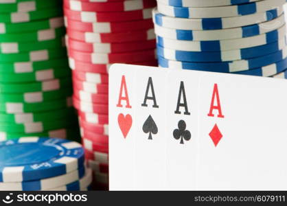 Stack of various casino chips - gambling concept