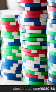 Stack of various casino chips - gambling concept