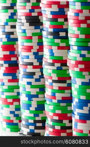 Stack of various casino chips - gambling concept