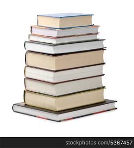 Stack of various hardcover books isolated on white