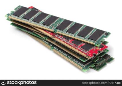 Stack of various RAM modules isolated on white