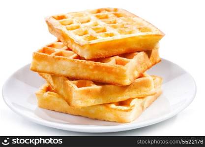 stack of waffles on a white background
