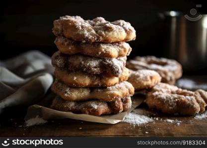 stack of warm, fluffy brezels with a hint of cinnamon and sugar, created with generative ai. stack of warm, fluffy brezels with a hint of cinnamon and sugar