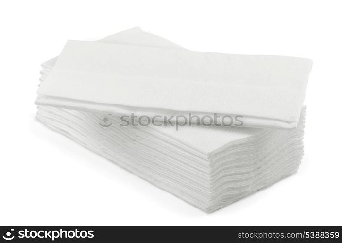 Stack of white l tissue paper isolated on white