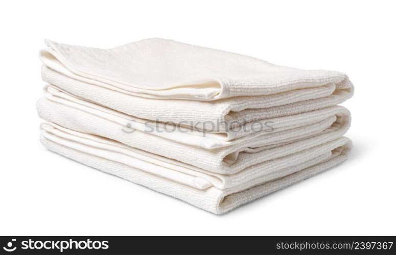 Stack of white towels on a white background. Towel