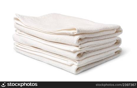 Stack of white towels on a white background. Towel