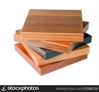 Stack of wood floor samples isolated on white