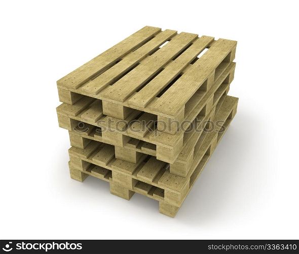 Stack of wooden pallets isolated on white background