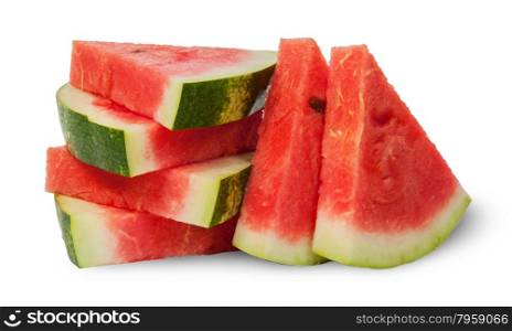 Stack pieces of watermelon and two near isolated on white background