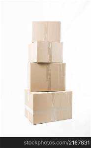 stacked cardboard boxes isolated white background