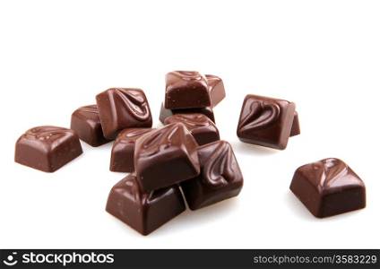 stacked chocolate candy on white background