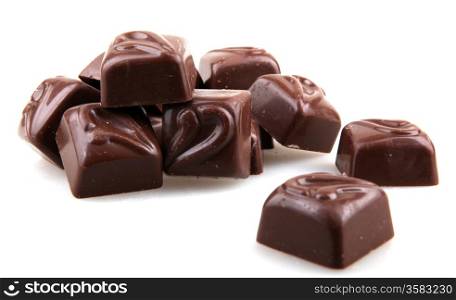 stacked chocolate candy on white background