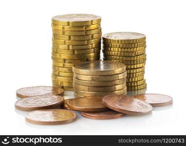 Stacked coins isolated isolated on a white background. Stacked coins isolated