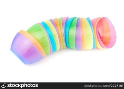 stacked colorful bowls isolated on white background