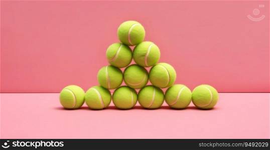 Stacked Green Tennis Balls On Pink Court