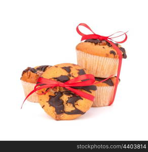 Stacked muffins isolated on white background