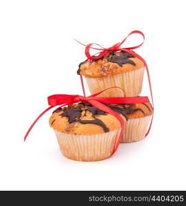 Stacked muffins isolated on white background