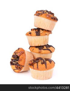 Stacked muffins isolated on white background