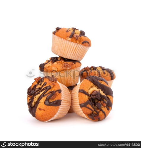 Stacked muffins isolated on white background