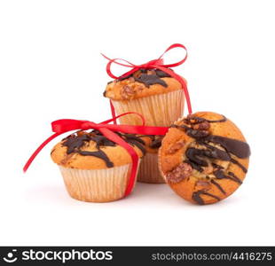 Stacked muffins isolated on white background