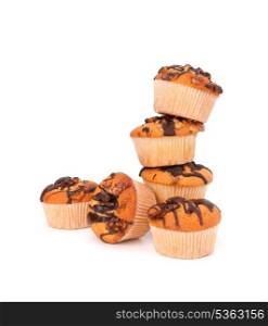 Stacked muffins isolated on white background