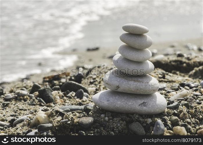 Stacked white sea stones